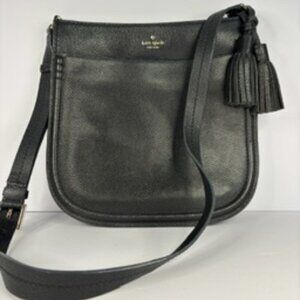 Kate Spade New York Black Pebbled Leather Crossbody Bag with Leather Tassels